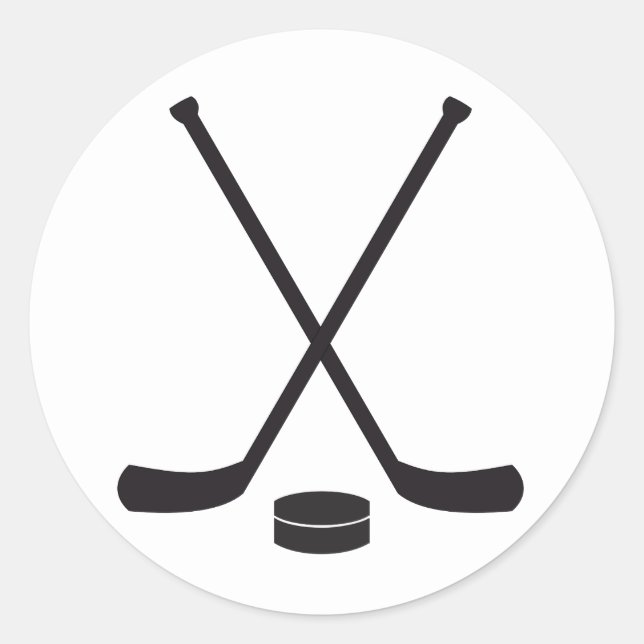 Hockey Sticks und Puck Runder Aufkleber (Vorderseite)