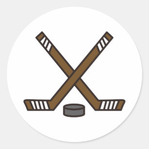Hockey Sticks und Puck Runder Aufkleber