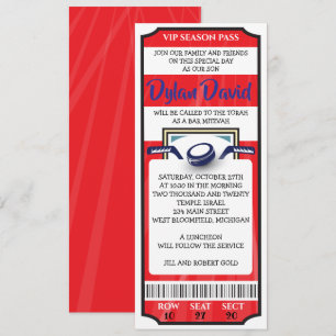 HOCKEY TICKET IN RED Bar Bat Mitzvah Einladung
