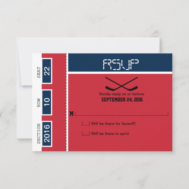 Hockey Ticket Wedding RSVP Karte (Vorderseite)