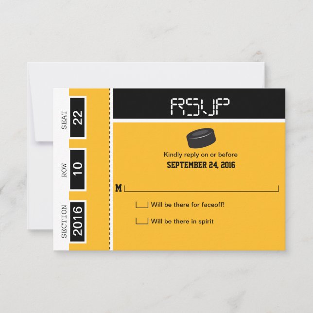 Hockey Ticket Wedding RSVP Karte (Vorderseite)
