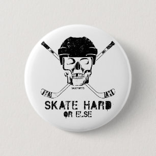 Hockey-Totenkopf und gekreuzte Hockeyschläger Button