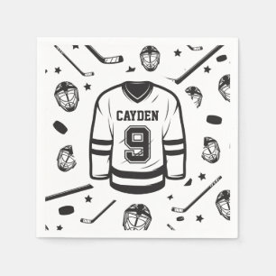 Hockey-Trikot schwarz und weiß 9. Geburtstag Serviette