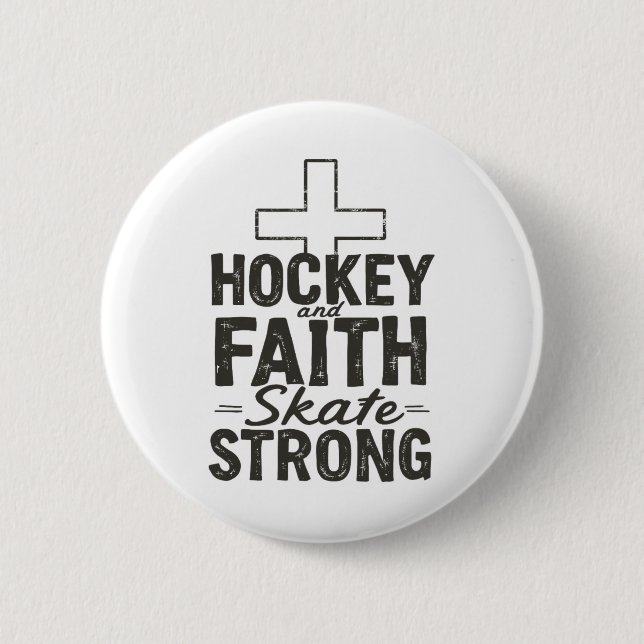 Hockey und Glaube laufen stark Button (Vorderseite)