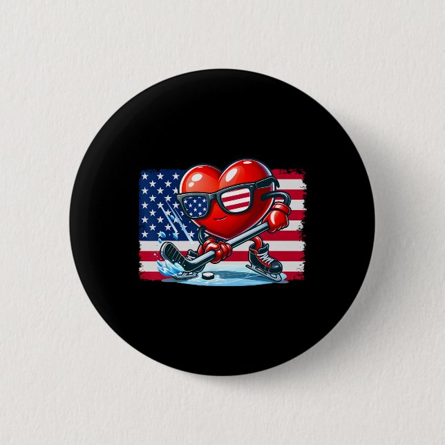 Hockey Valentines Day Valentine Us Flag Sungles Pa Button (Vorderseite)