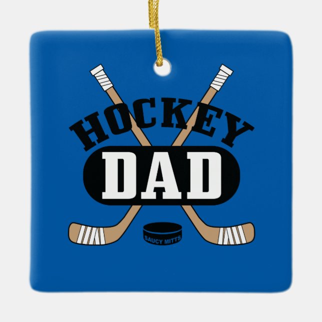 Hockey Vater Hockey Sticks und Puck Blue Keramikornament (Vorderseite)