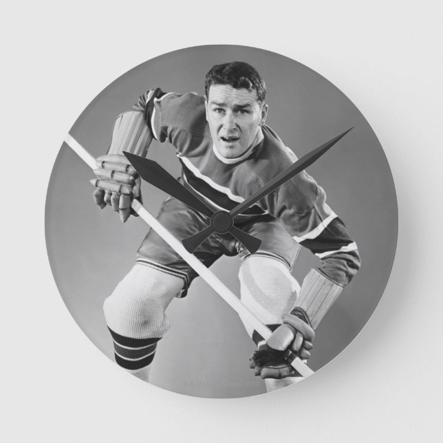 Hockey-Verteidiger Runde Wanduhr (Vorderseite)