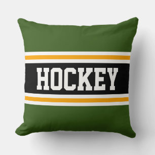HOCKEY Waldgrün Schwarz Orange Sportliche Streifen Kissen