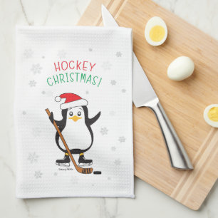 Hockey-Weihnachten-Pinguin-Santa-Hut-Schneeflocken Handtuch