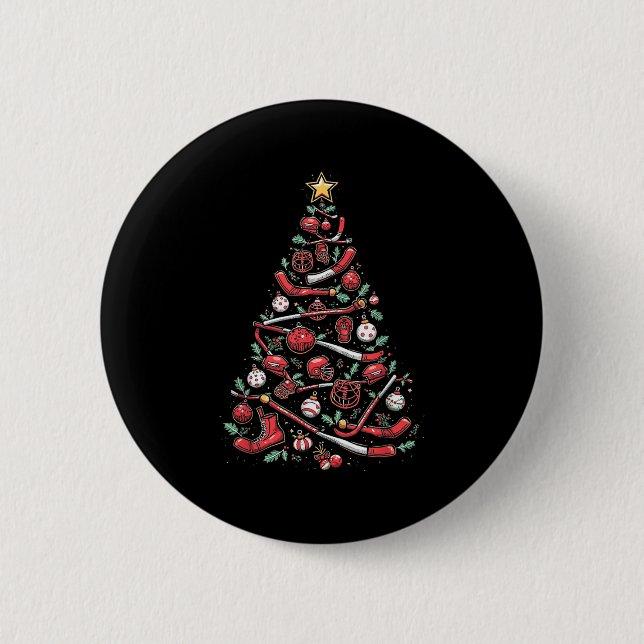 Hockey Weihnachtsbaum Button (Vorderseite)