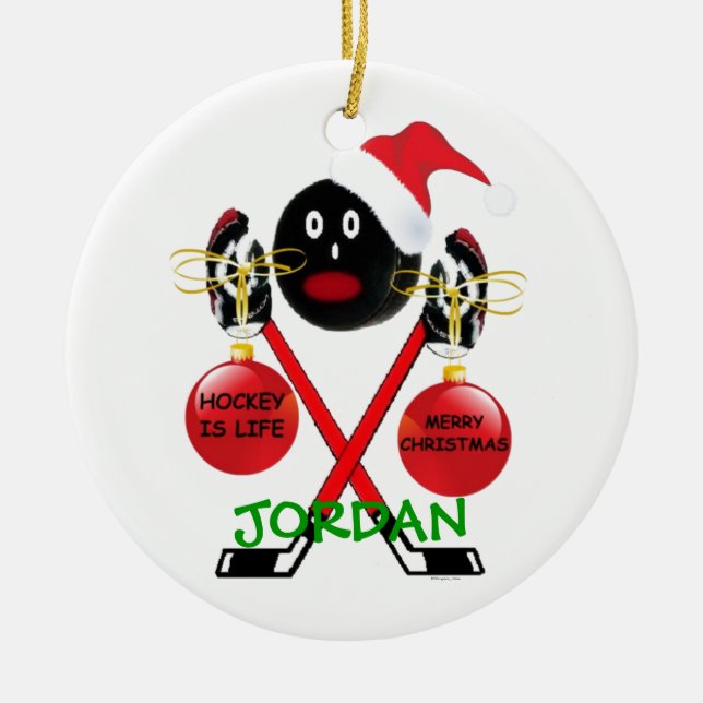 Hockey Weihnachtsfest-Cartoon Keramik Ornament (Vorne)