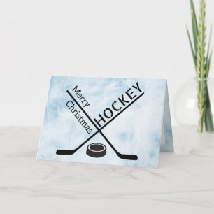 Hockey Weihnachtskarte - Blue Eis Sticks Puck Karte