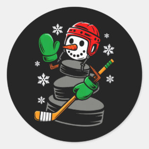 Hockey Weihnachtsmann Hut Schneemann Weihnachten L Runder Aufkleber