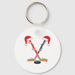 Hockey Weihnachtsmann Hut Weihnachtsbeleuchtung Lu Schlüsselanhänger