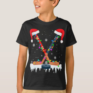 Hockey Weihnachtsmannmütze Christmas Lights Funny  T-Shirt