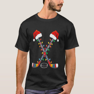 Hockey Weihnachtsmannmütze Christmas Lights Funny  T-Shirt