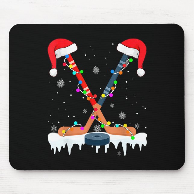 Hockey Weihnachtsmannmütze Weihnachtsbeleuchtung S Mousepad (Vorne)