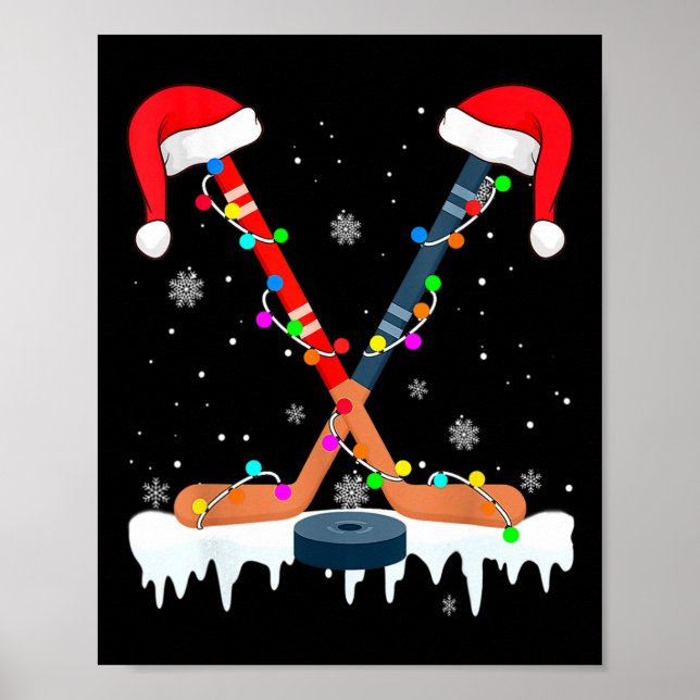 Hockey Weihnachtsmannmütze Weihnachtsbeleuchtung S Poster (Vorne)