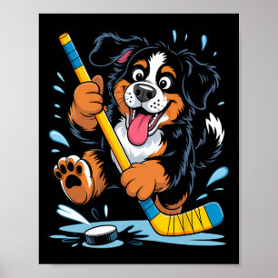 Hockey Welpe Berner Sennenhund Eisbahn Spaß Poster