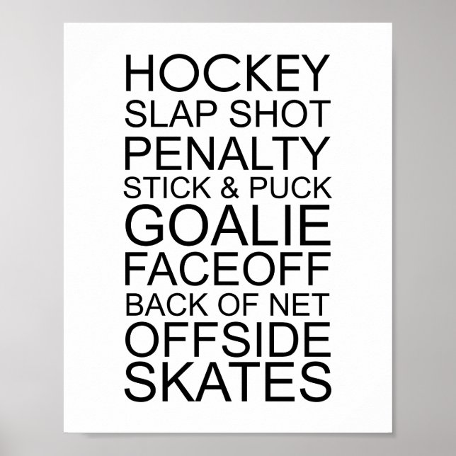 Hockey Words Typografy Poster (Vorne)