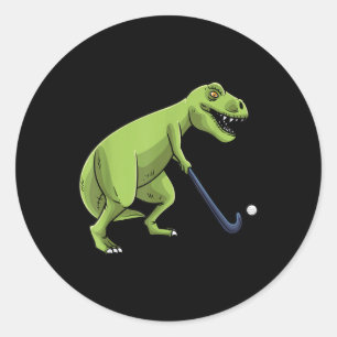 Hockeyfeld Dinosaurier T-Rex Spieler Männer Frauen Runder Aufkleber