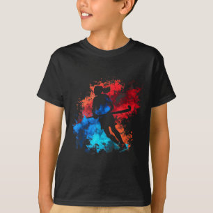 Hockeyfeld Hockeyspieler Flammen Retro Feld T-Shirt