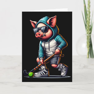 Hockeyfeld Schwein im Hoodie mit Sungles Stick Karte