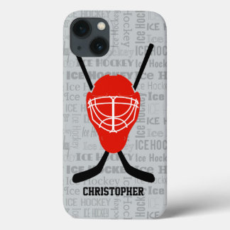 Hockeyhelm aus Rot und Sticks Typografie Case-Mate iPhone Hülle
