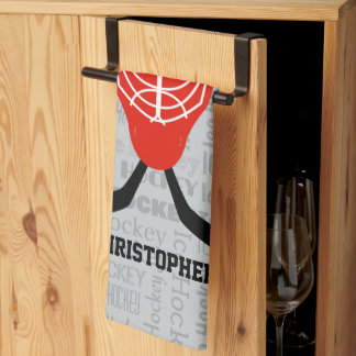 Hockeyhelm aus Rot und Sticks Typografie Küchentuch