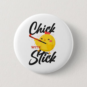 Hockeyhuhn mit Stock _3 Button