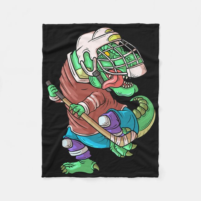 Hockeysaurus Kinder T-Rex Dinosaurier mit Eishocke Fleecedecke (Vorderseite)