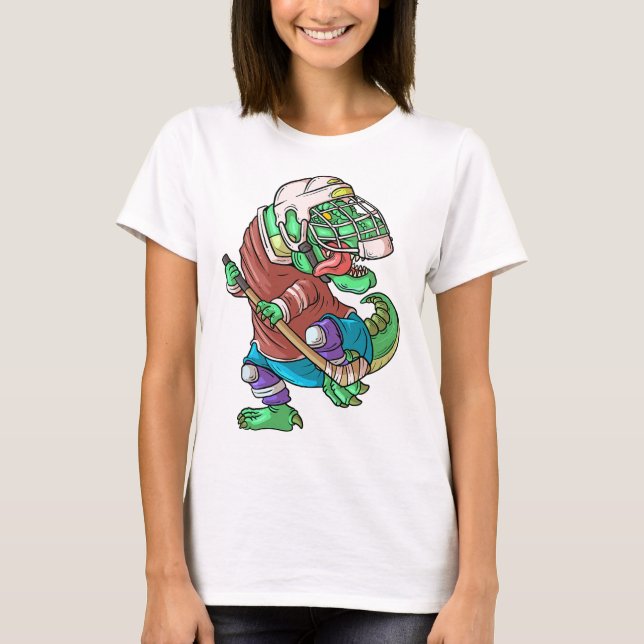 Hockeysaurus Kinder T-Rex Dinosaurier mit Eishocke T-Shirt (Vorderseite)