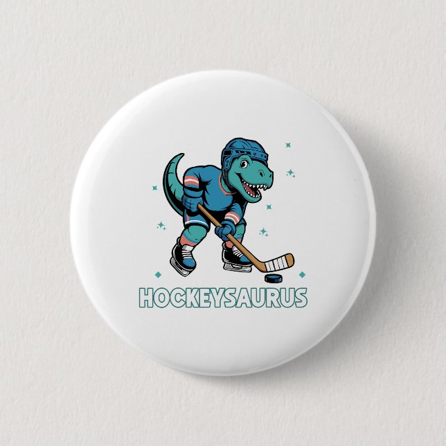 Hockeysaurus Lustiger Dinosaurier Trex Hockey Kind Button (Vorderseite)