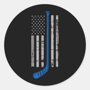 Hockeyschläger Amerikanische Flagge Runder Aufkleber