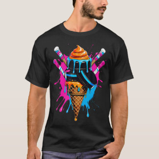 Hockeyschläger Eiscreme Streusel Tropf Sport Junge T-Shirt