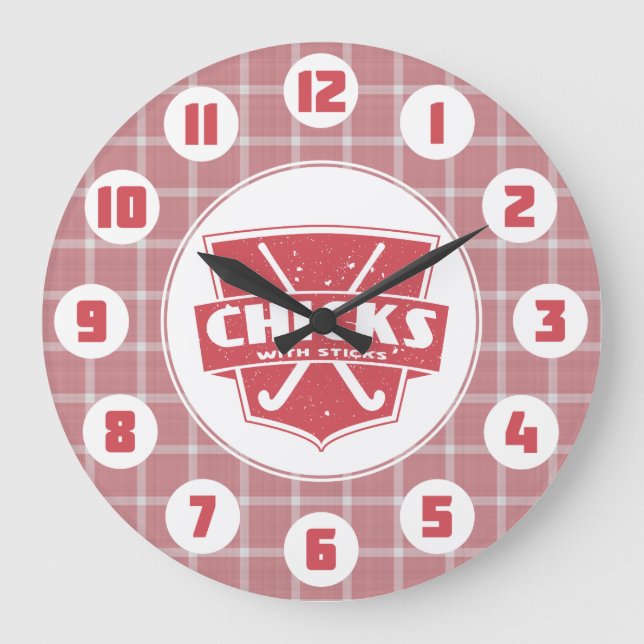 Hockeyschläger mit Sticks Große Wanduhr (Vorderseite)