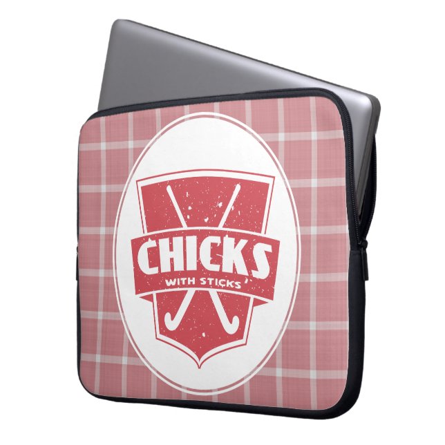 Hockeyschläger mit Sticks und Laptop-Sieb Laptopschutzhülle (Vorderseite Links)