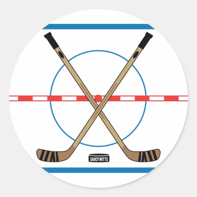 Hockeyschläger und Mitteleihockey 3" (Set von 6 Ja Runder Aufkleber (Vorderseite)
