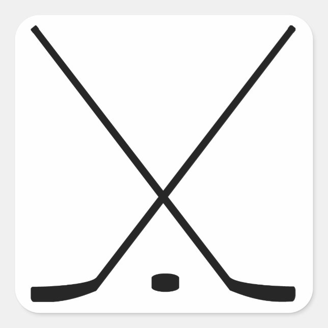 Hockeyschläger und -puck quadratischer aufkleber (Vorderseite)