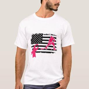 Hockeyspieler Pinkes Band USA-Flagge Brustkrebs A T-Shirt