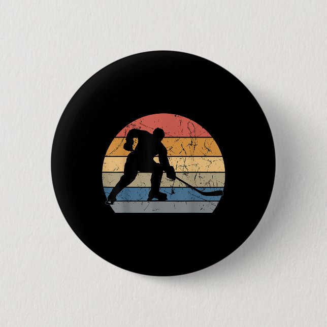 Hockeyspieler Retro Vintage Sweeper Torwart Button (Vorderseite)