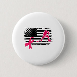 Hockeyspieler rosa Band USA-Flagge Brustkrebs A Button