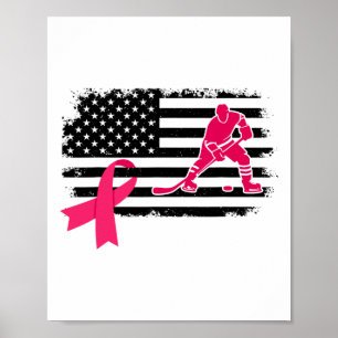 Hockeyspieler rosa Band USA-Flagge Brustkrebs A Poster