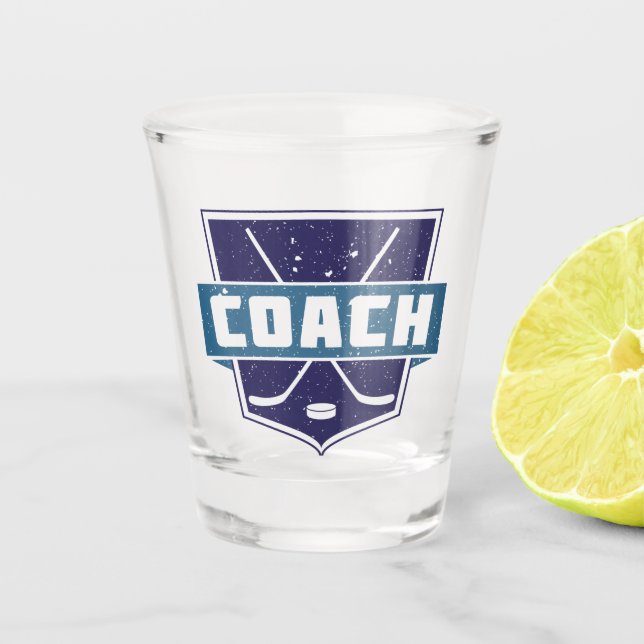 Hockeytrainer, Schild, Blau, Schnapsglas (Vorderseite)