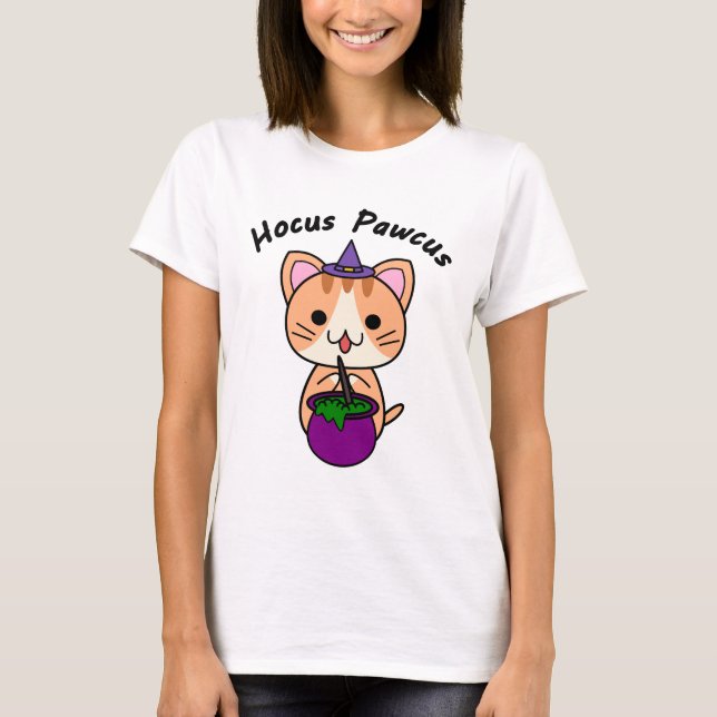 Hocus Pawcus - Ginger Tabby Cat - Black Writing T-Shirt (Vorderseite)