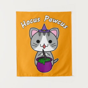 Hocus Pawcus - Graue getigerte Katze - Weiße Schri Wandteppich
