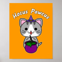 Hocus Pawcus - Grey Tabby Cat - White Writing
