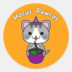 Hocus Pawcus - Grey Tabby Cat - White Writing Runder Aufkleber