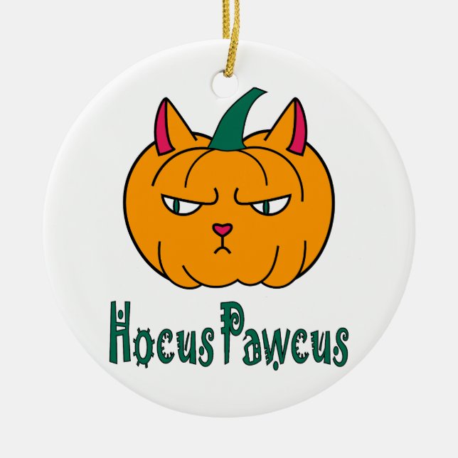 Hocus pawcus Halloween Kürbisinger Katzenmagie Keramik Ornament (Vorne)
