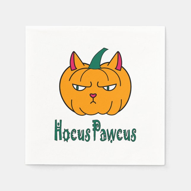 Hocus pawcus Halloween Kürbisinger Katzenmagie Serviette (Vorderseite)